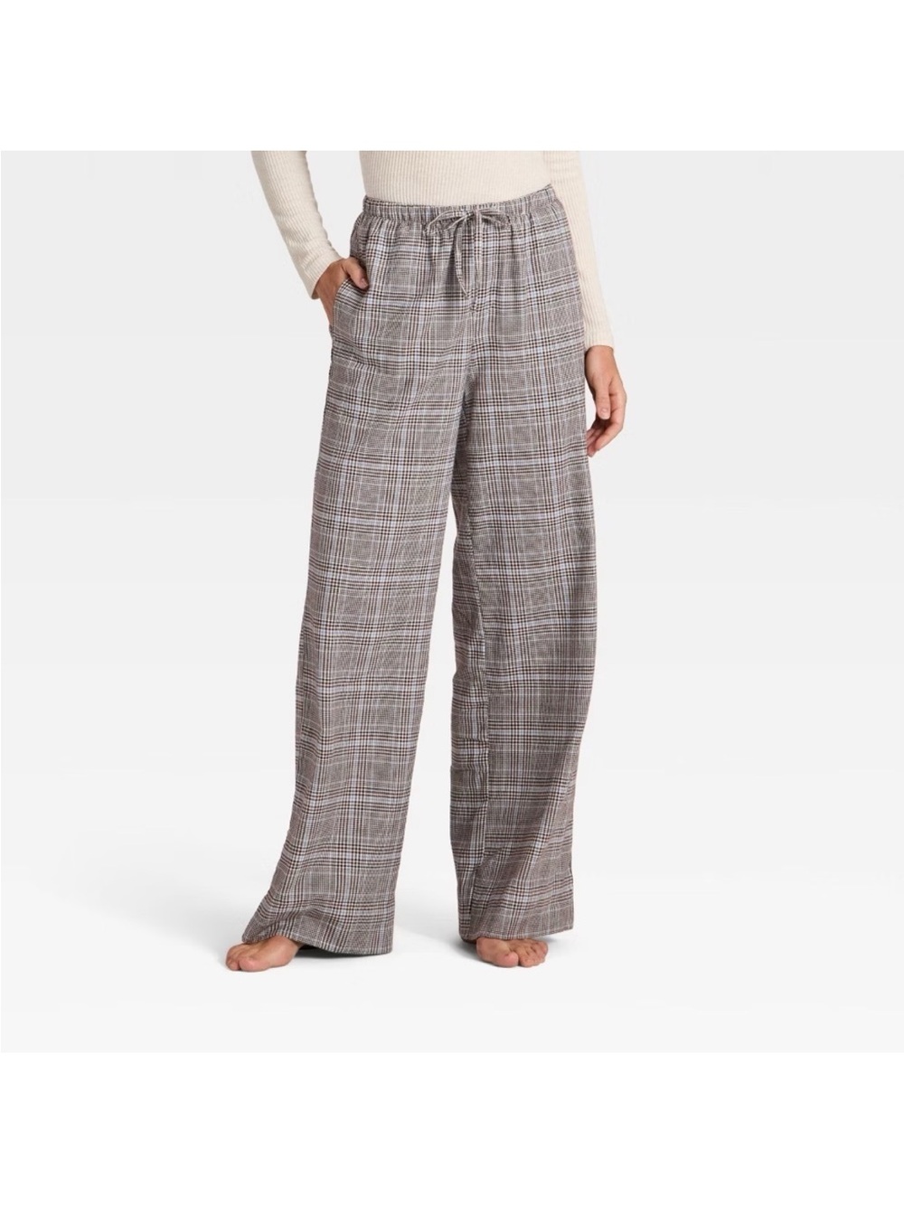 Auden Brown Plaid Wide-Leg Lounge Pants